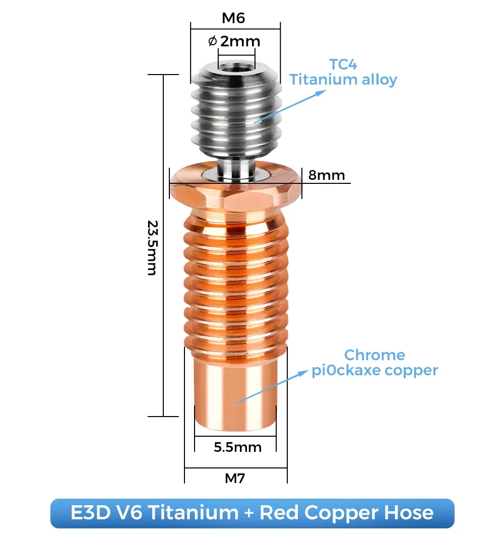 Piezas de impresora 3D E3D V6, garganta V5, CR10, Heatbreak bimetálico, cobre chapado, MK8, garganta para Ender 3 S1/Pro CR10S CR6 SE, alta calidad - imagen 3