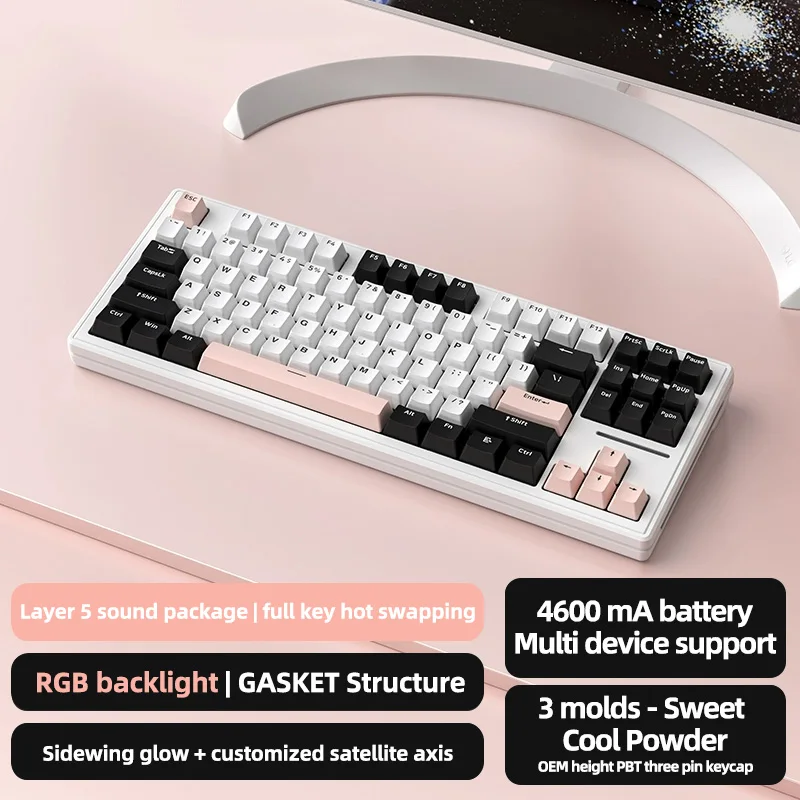Teclado mecánico Attack Shark M87 Pro, intercambiable en caliente, Bluetooth, USB, 2,4 GHz, teclado mecánico OLED multimodo TKL RGB tipo C para jugadores - imagen 2