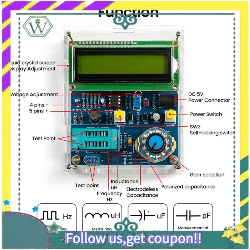 Nuevo instrumento de medición de capacitancia y inductancia Digital de alta precisión DC5V medidor de frecuencia duradero con estuche - imagen 4