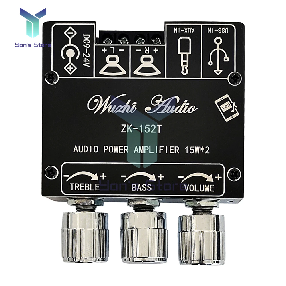 ZK-152T Módulo de placa amplificadora de potencia digital Bluetooth 2,0 estéreo de doble canal 15W + 15W con función de control de volumen