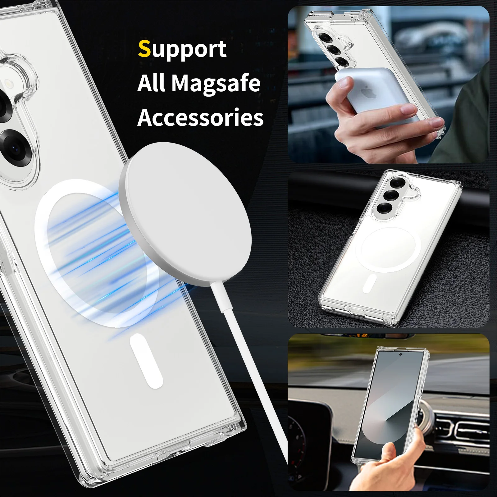 Para Magsafe funda magnética para Samsung Galaxy Z Fold 7 cargador inalámbrico Magsafing cubierta transparente para Galaxy Z Fold 6 - imagen 3