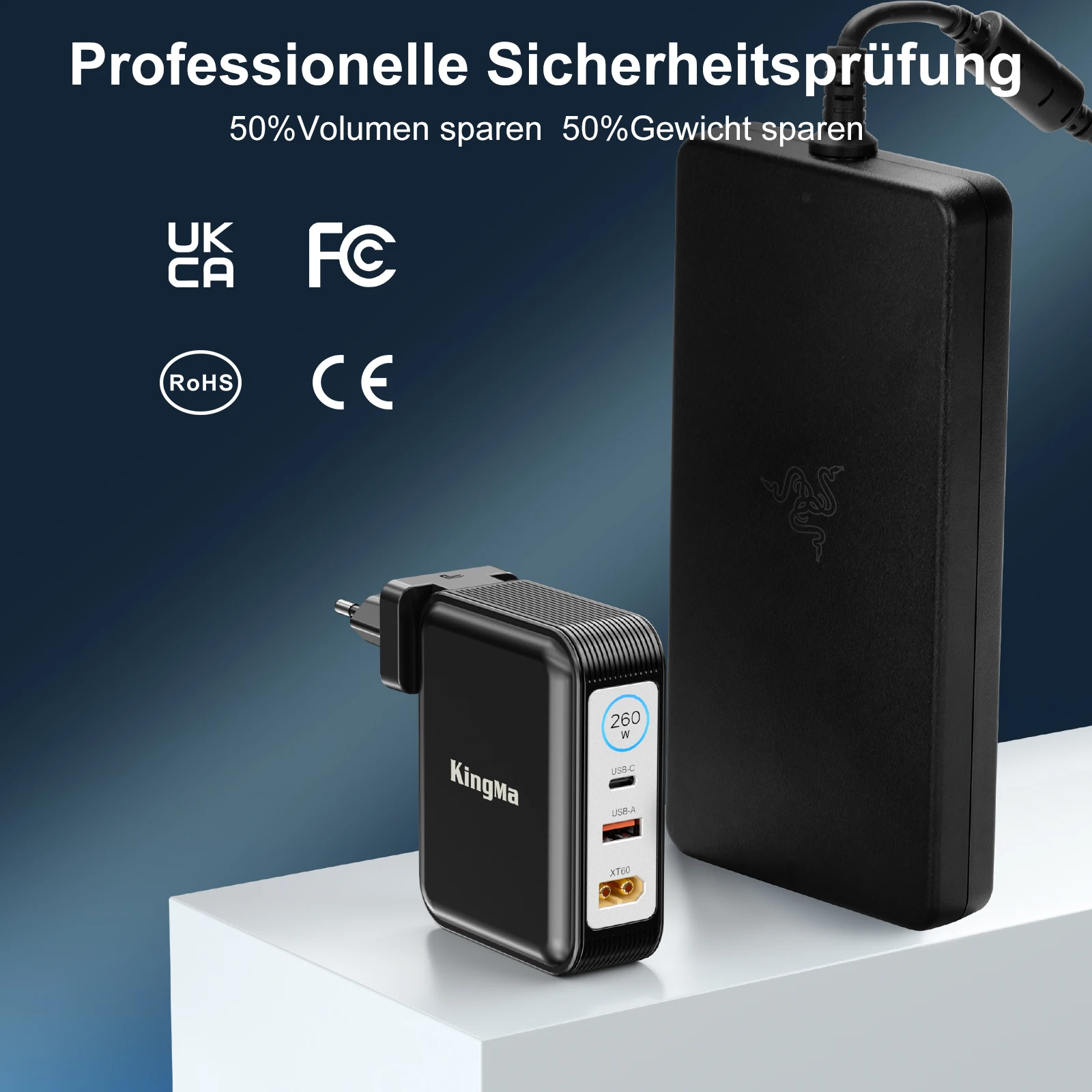 Cargador GaN de 260W para Razer Blade 14, adaptador portátil para ordenador portátil para juegos (20V/13A), fuente de alimentación de cargador rápido plegable PD 3.0 - imagen 3