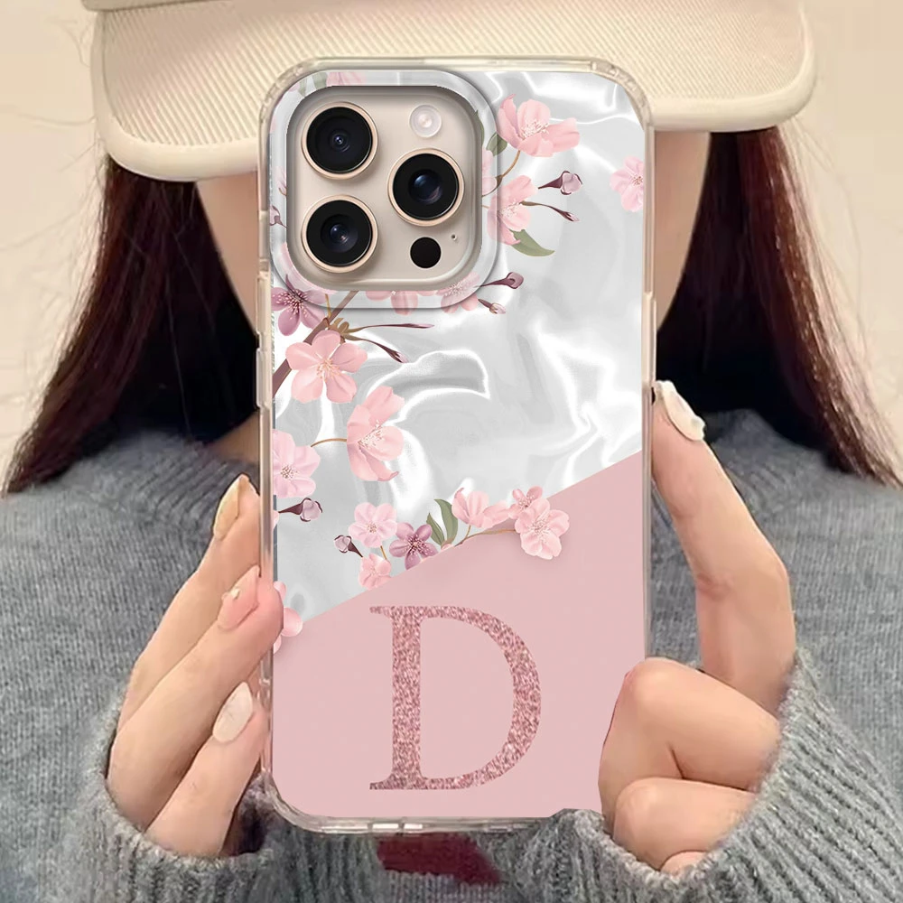 A Z Pink Letter Peach Flower ﻿Phone Case For Apple iphone 15 14 Pro Max Plus Shockproof Silicone Couple Fundas Shell Back Cover - imagen 3