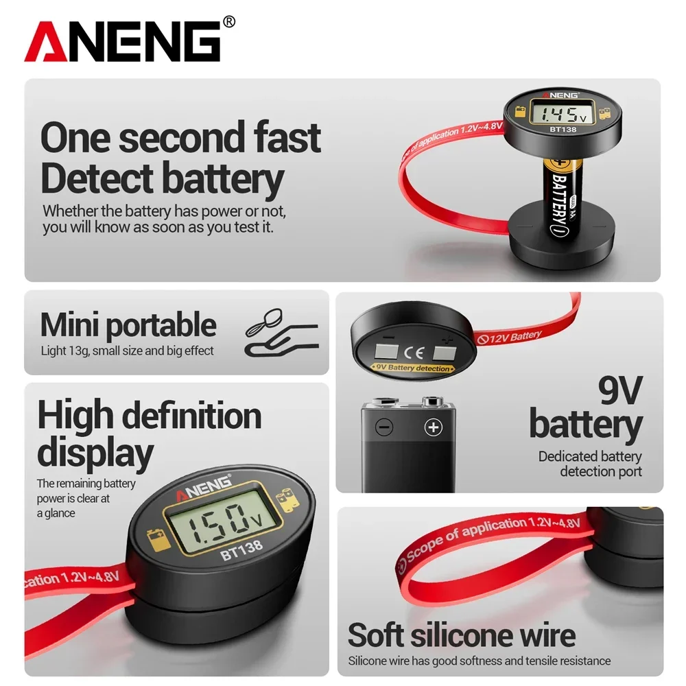 ANENG BT138 probador de batería portátil C D AA AAA pila de botón pantalla de prueba de litio probador de batería herramienta Detector de banco de energía - imagen 5