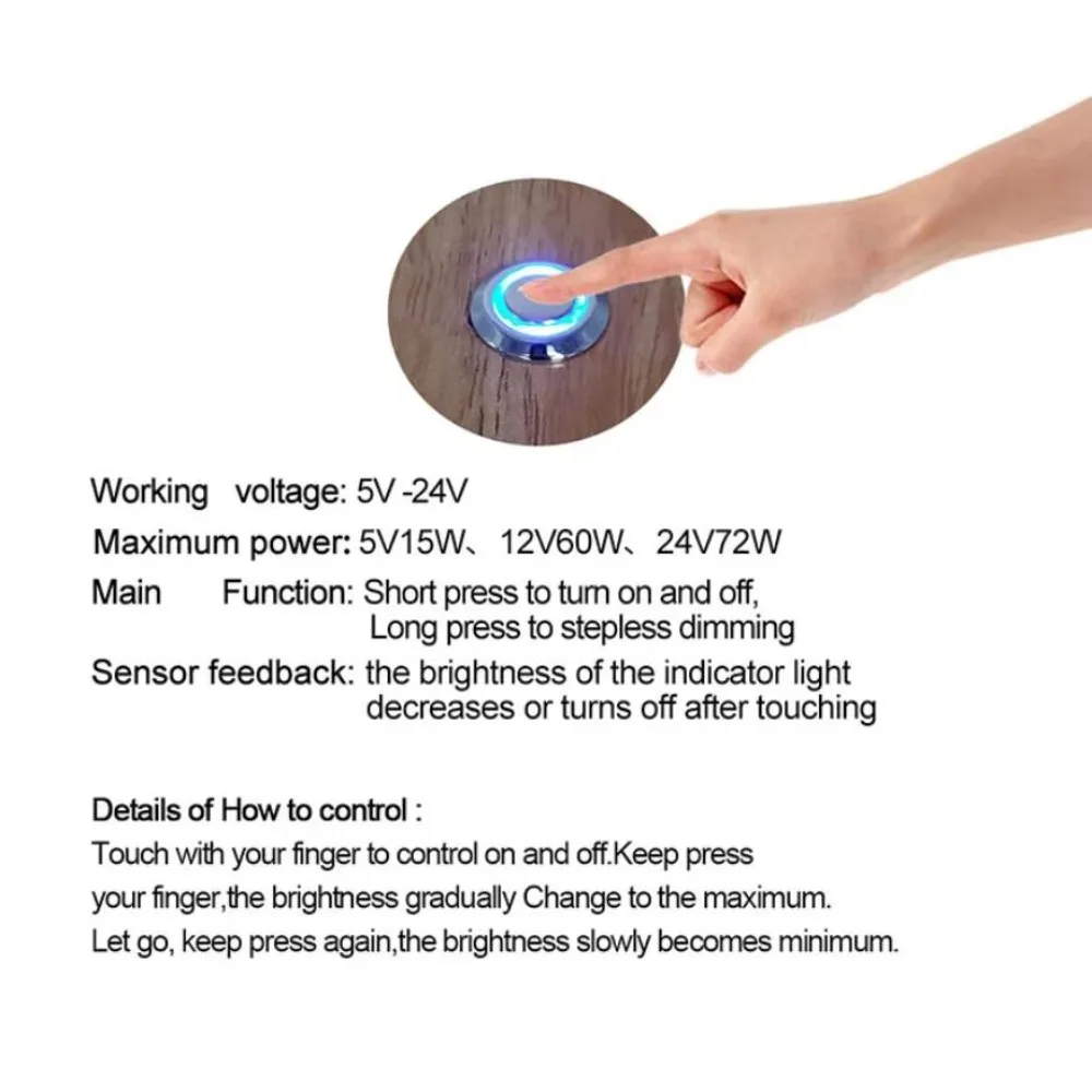 Atenuador Led, Interruptor táctil de 12v para tira de luces LED para gabinete, controlador de brillo regulable continuo, Control de atenuador de luz DC 5V 24V - imagen 3