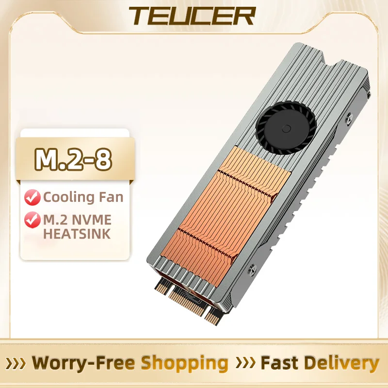 TEUCER-disipador de calor M.2-8 SSD M.2 NVMe, estructura de cobre y aluminio con ventilador silencioso, Accesorios de ordenador