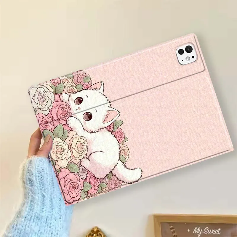 Diseño bonito de dibujos animados de gato para iPad Pro Mini 1 2 3 4 5 6 7 7ta generación 12,9 10,5 13 11 7,9 8,3 M4 pulgadas funda para tableta - imagen 4