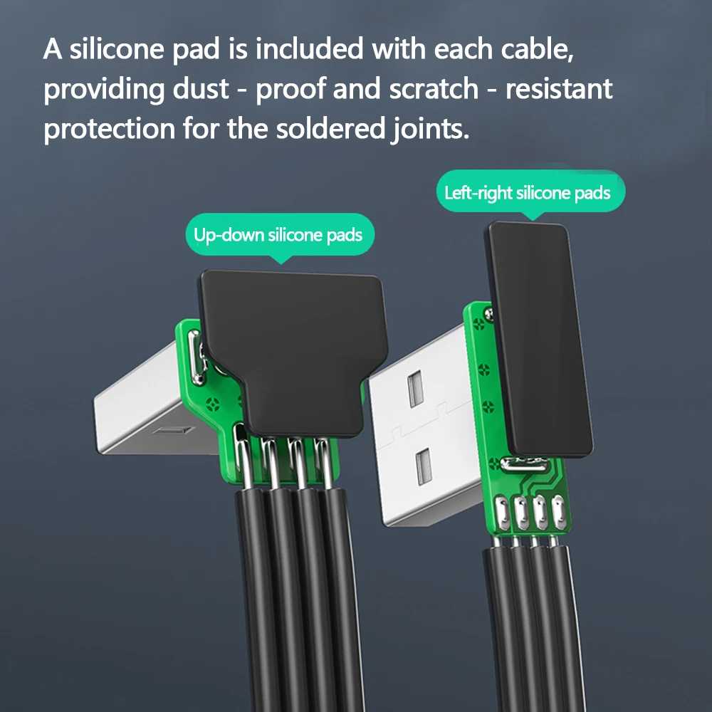 Cable plano de silicona USB 2.0 Cable de extensión de unidad Flash de ángulo arriba/abajo/izquierdo/derecho de 90 grados para teclado de ratón - imagen 3