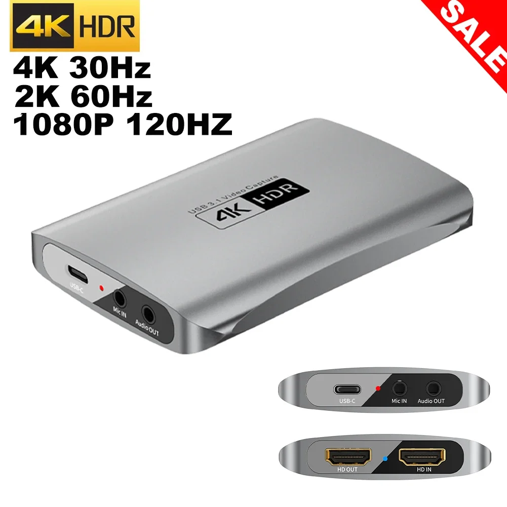 Tarjeta de captura de grabación 4K, USB C a HDMI, con micrófono de Audio, Streaming para PS5 4, Nintendo Switch, cámara, Caja de captura de videojuegos - imagen 2
