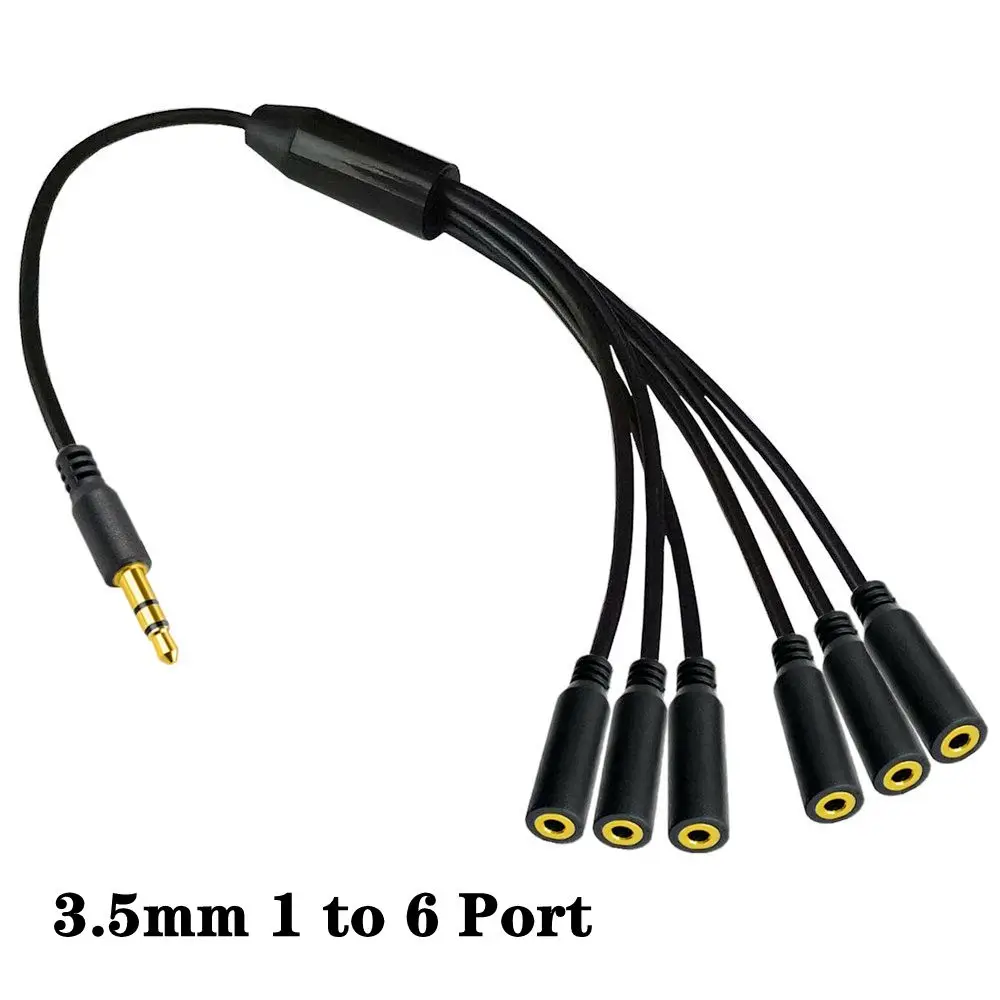 Adaptador divisor de Audio para auriculares, extensor de Cable divisor de 3,5mm, 6 puertos Aux, Conector de 3,5mm, 1 macho hembra a 4 3