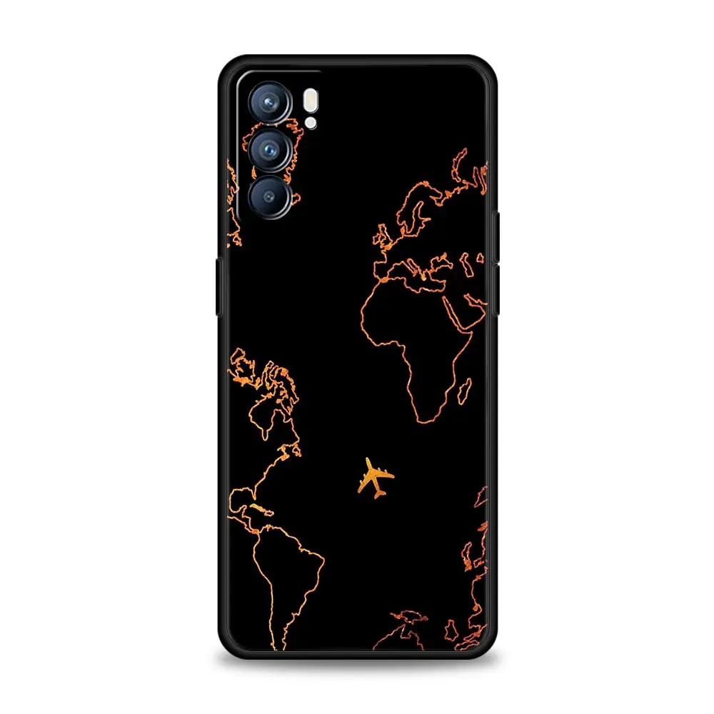 Funda de teléfono con mapa del mundo de dibujos animados, Dirección de paisaje para Oppo Reno8, Reno7, Reno6 Pro, A54, 5G, Find, X6, X5, A53, A52, A9, A15, A17, A16, A57, A31 - imagen 5