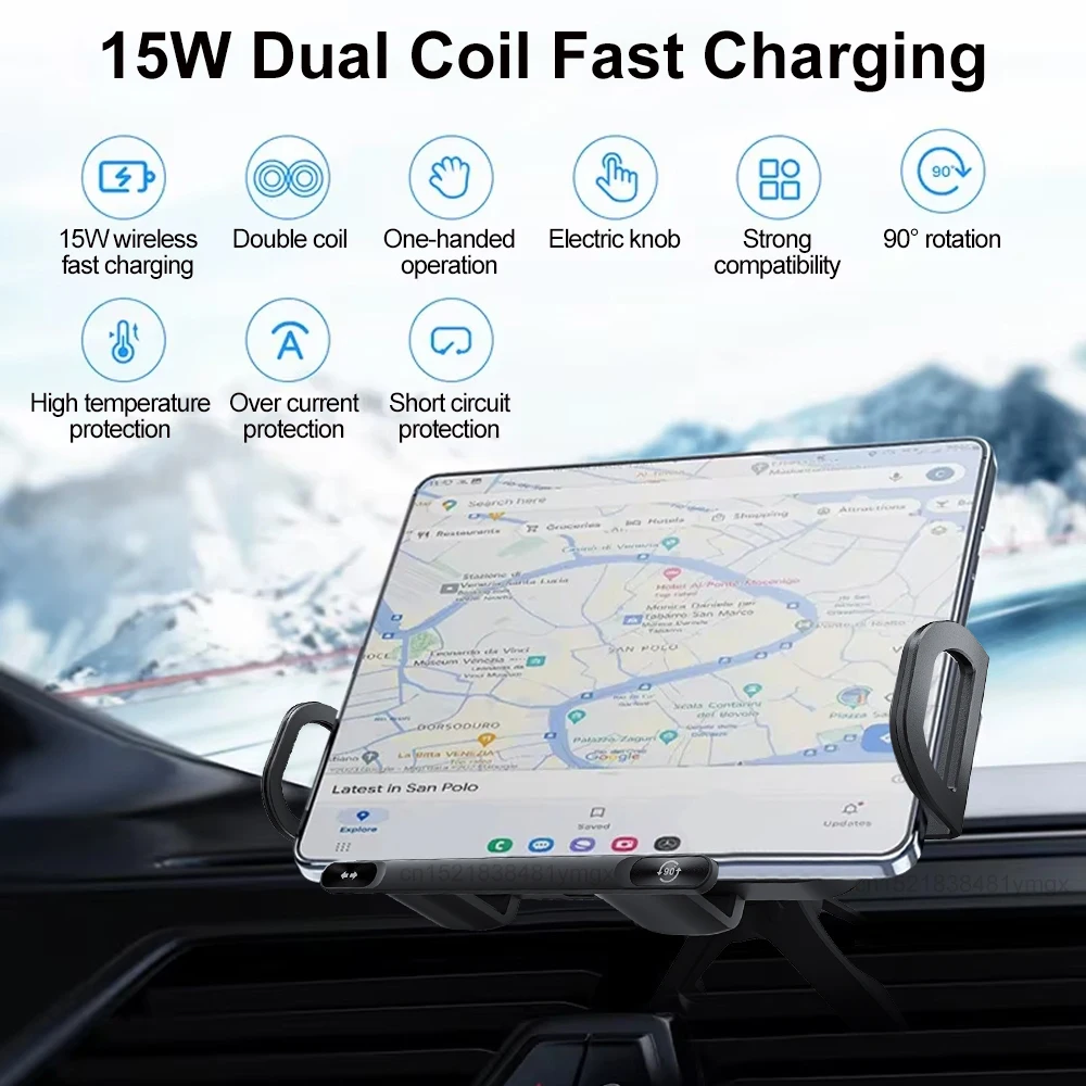 Cargador de coche inalámbrico para Samsung Galaxy Z Fold Flip 6 5 4 3 pantalla plegable de doble bobina soporte de teléfono para coche cargador inalámbrico con abrazadera automática - imagen 5