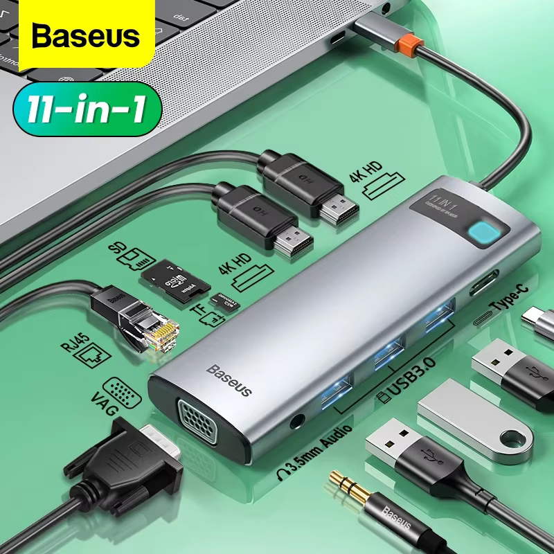 Baseus Hub USB-C HDMI SD RJ45 100W para MacBook Pro