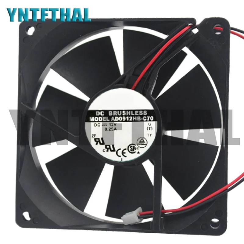 Ventilador de refrigeración, AD0912HB-C70, 92x92x20, cc 12V, 0.25A, 2 cables, pines, nuevo