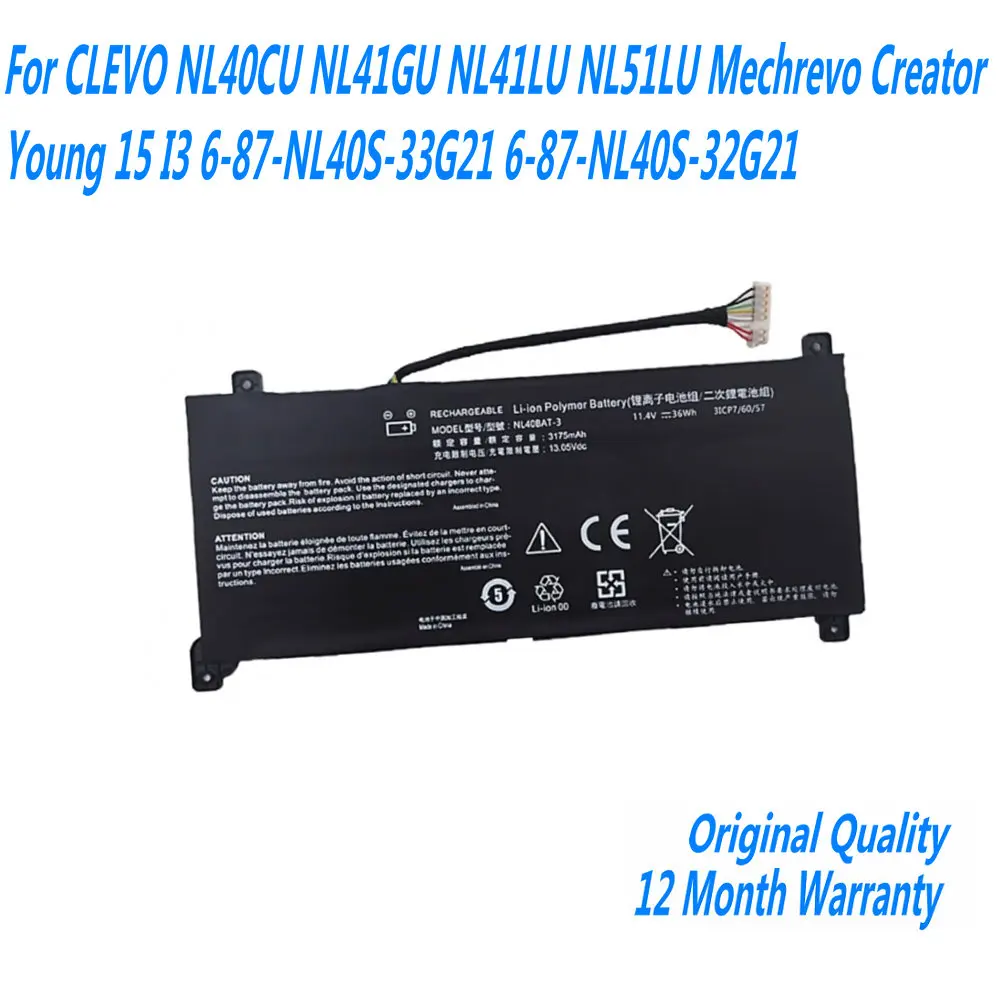 Para CLEVO NL40CU NL41GU NL41LU NL51LU Mechrevo Creator Young 15 I3 6-87-NL40S-33G21 6-87-NL40S-32G21 NL40BAT-3 batería del ordenador portátil - imagen 4