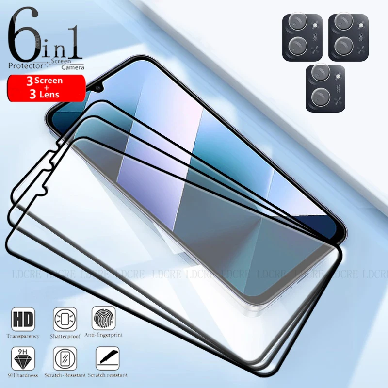 Protector de pantalla 6 en 1 para Xiaomi Poco C85 vidrio templado cubierta completa pegamento Poco C85 lente de vidrio