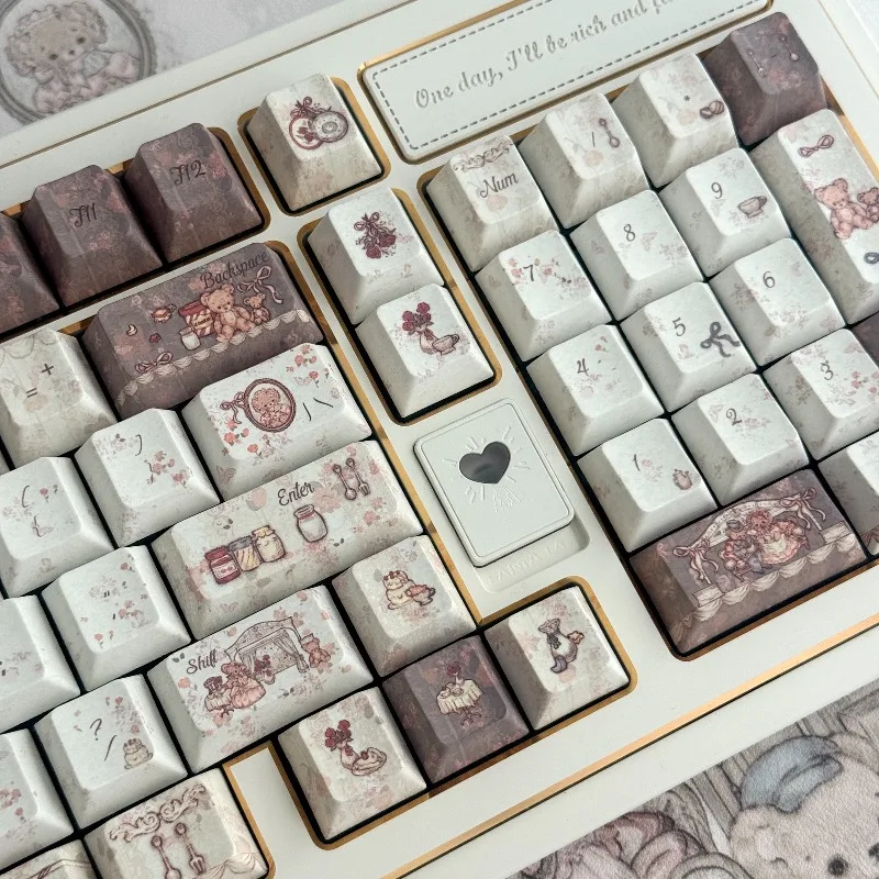 Juego de teclas Little Bear Tea Break, teclas de teclado de perfil personalizado PBT Cherry MOA para juegos, accesorios de teclado mecánico de oficina - imagen 2