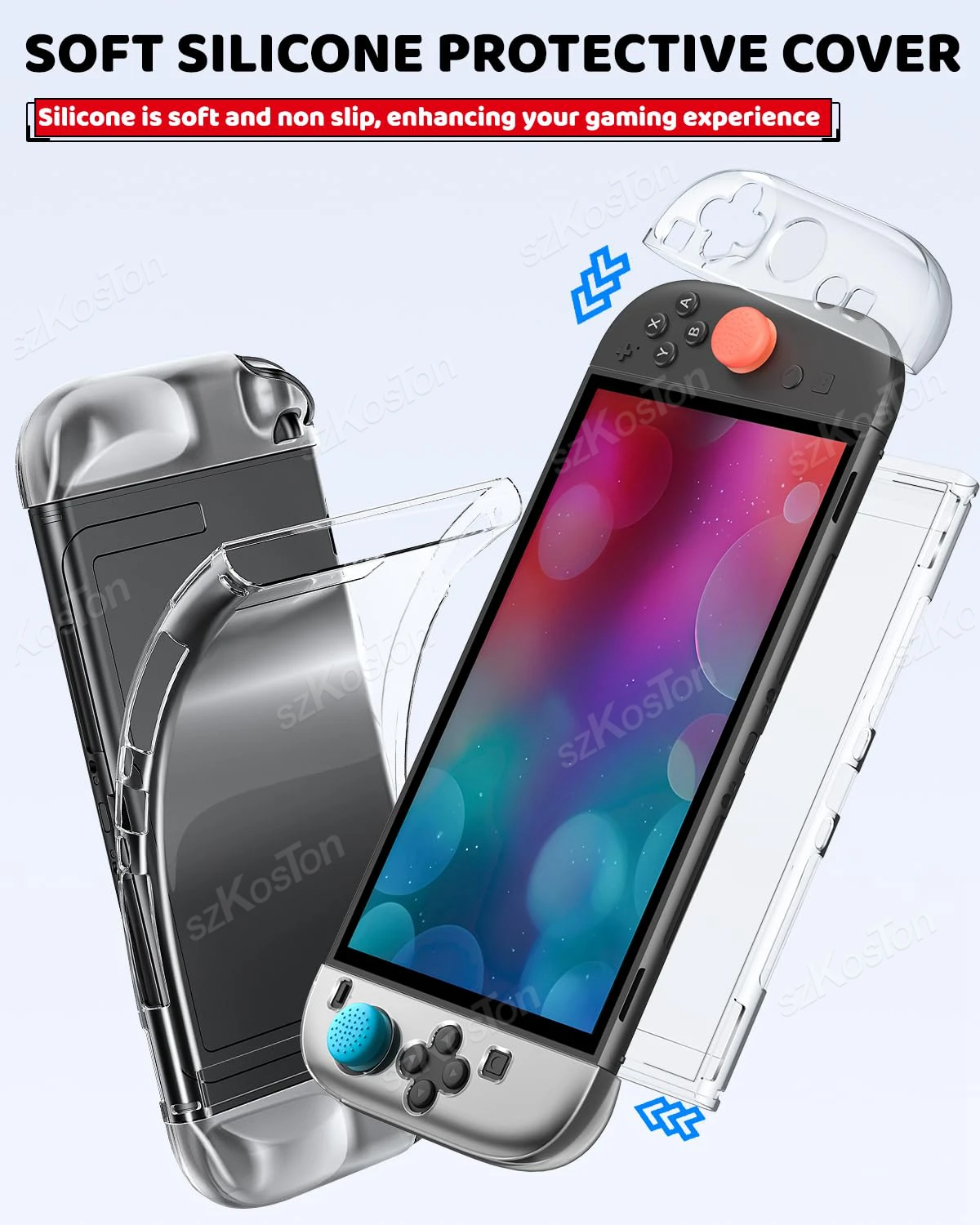 Paquete de accesorios 5 en 1 para Switch 2, Estuche de transporte portátil, cubierta protectora suave, Protector de pantalla, Kit de tapones antipolvo, empuñaduras para pulgar - imagen 5