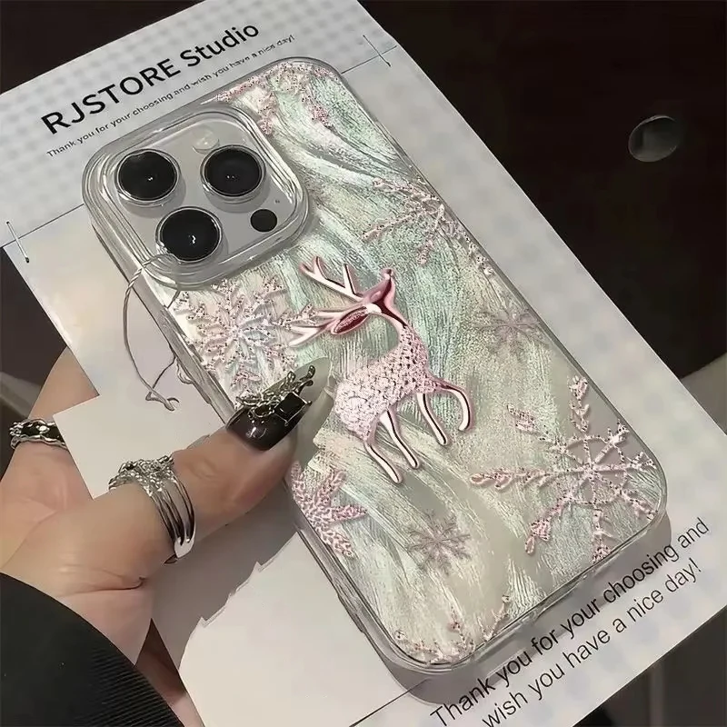 Funda de teléfono con diseño de ciervo y copo de nieve de Navidad para Samsung Galaxy S23 S24 S25 Ultra S22 S21 S20 Plus FE A15 A55 A20S