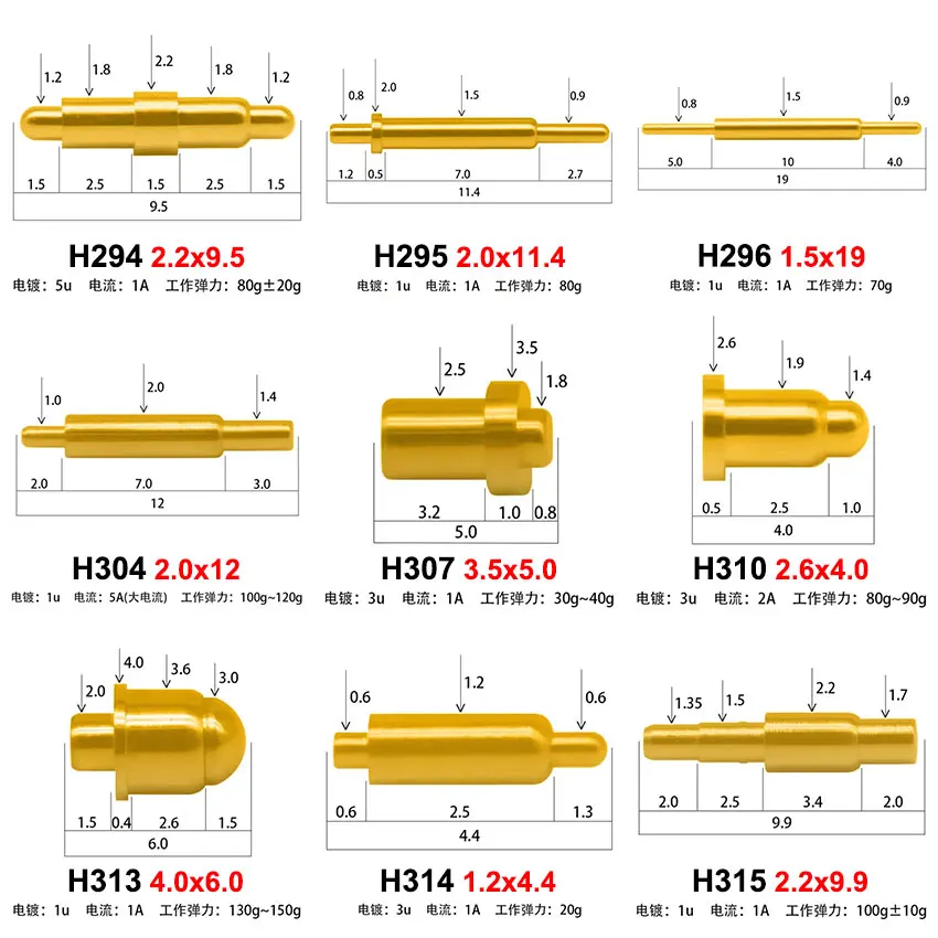 5 uds conector Pin Pogo batería Pogopin resorte carga contacto SMT PCB 4/5/6/6, 5/7/8/8, 5/9/9,5/10/12/13/13,5/19mm sonda de resorte de prueba - imagen 4