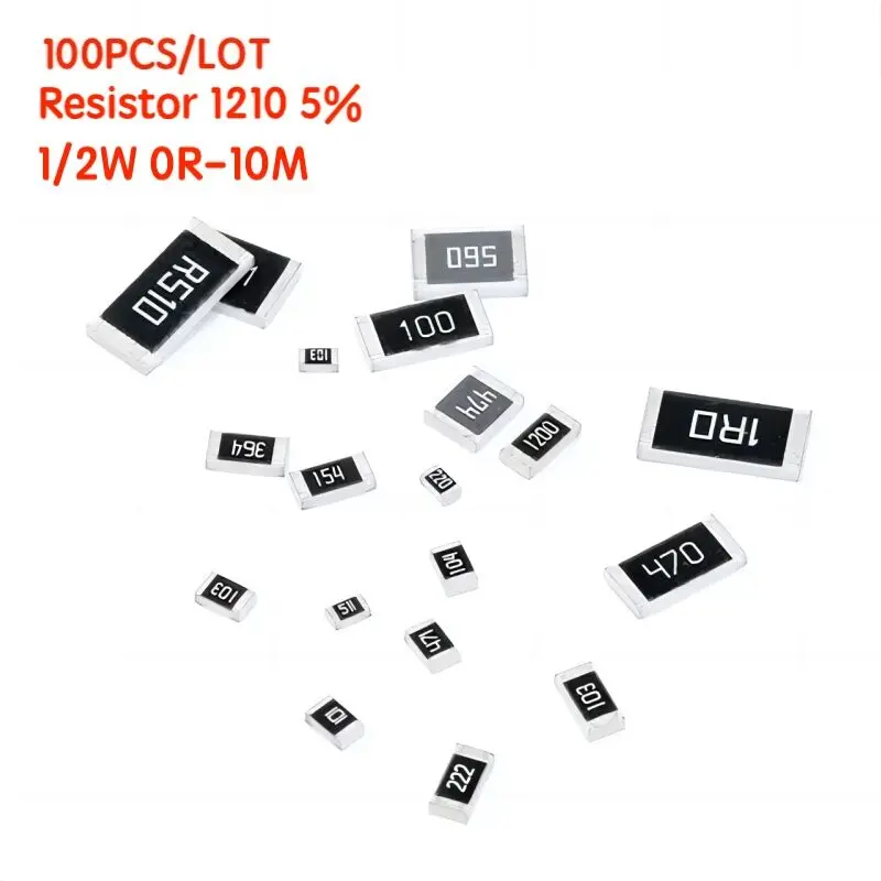 Kit de resistencias SMD 100 1210 1/2W 0R-10M 0R ohm ~ 10M ohm, Kit surtido de muestras 0R 10R 100R 1K 5% K 2,2 K 1M 10M, 4,7 Uds.