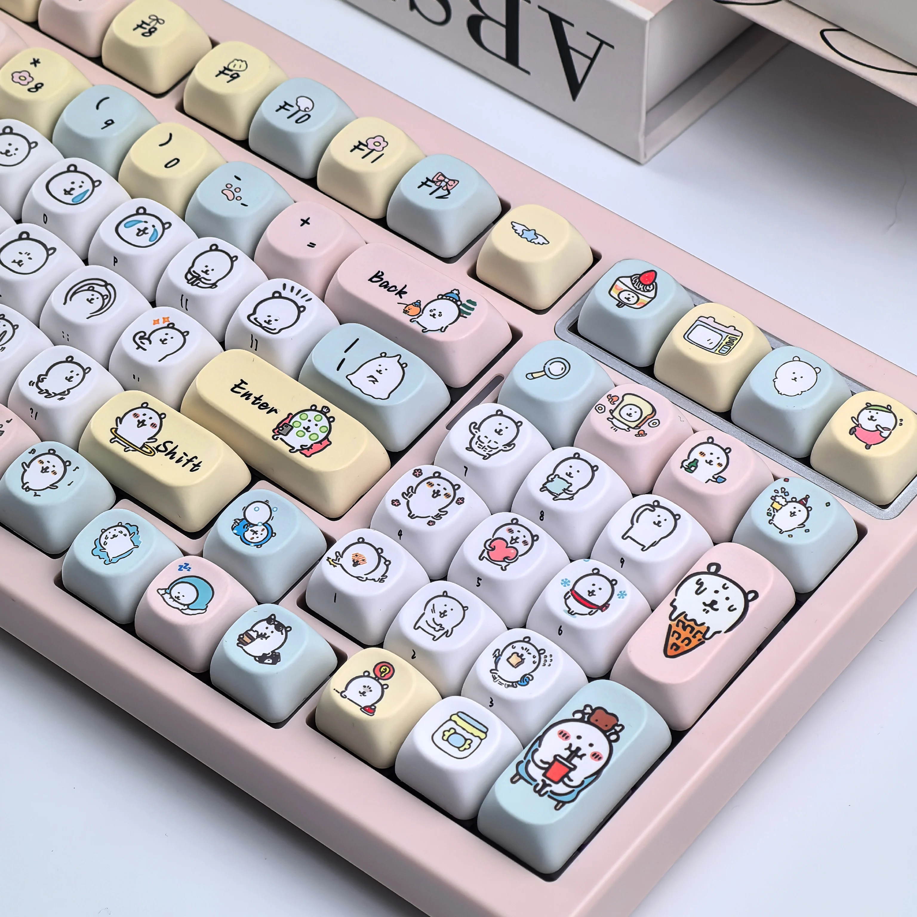 MAIMOOO-tapa de llave de oso autoblocante, perfil PBT MOA, dibujos animados, lindo oso blanco, teclas de Anime personalizadas para teclado mecánico MX Switch - imagen 5