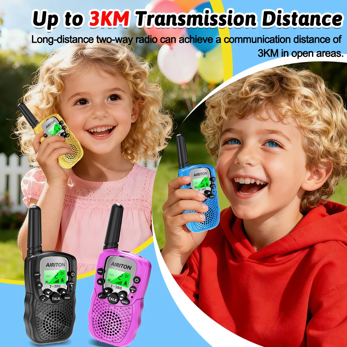 Walkie Talkie AIRITON T-388 para niños, 2 uds., PMR/FRS, voz clara, escaneo de canales de largo alcance, manos libres, gran regalo para niños, Radioaficionado - imagen 3