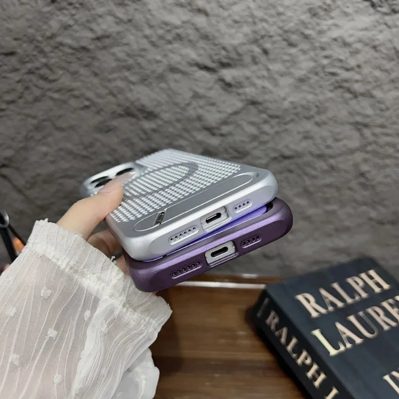 Funda magnética con soporte de Metal oculto para disipación de calor de lujo para Magsafe IPhone 15 14 13 12 Pro Max 11 15Pro IPhone15 cubierta dura - imagen 4