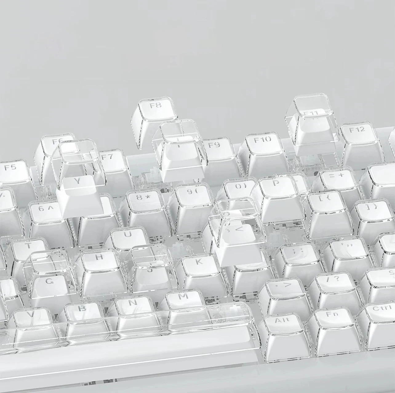 Teclas de PC de cristal de gelatina con perfil ASA blanco, 136 teclas, brillo transparente translúcido a través de teclas ABS para interruptores MX, teclado para juegos