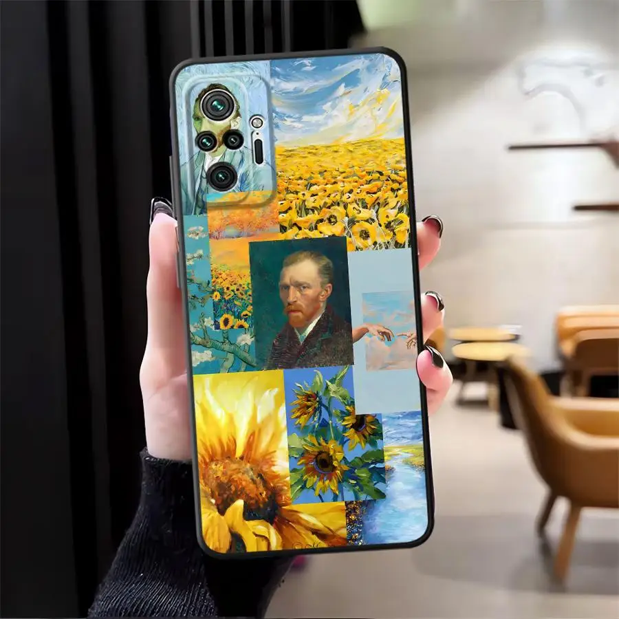 Funda para Xiaomi Redmi Note 11s 10S 9 10 11 12 Pro 13 14 Pro Plus 7 8 12s 9S funda negra suave para teléfono Van Gogh girasoles - imagen 5