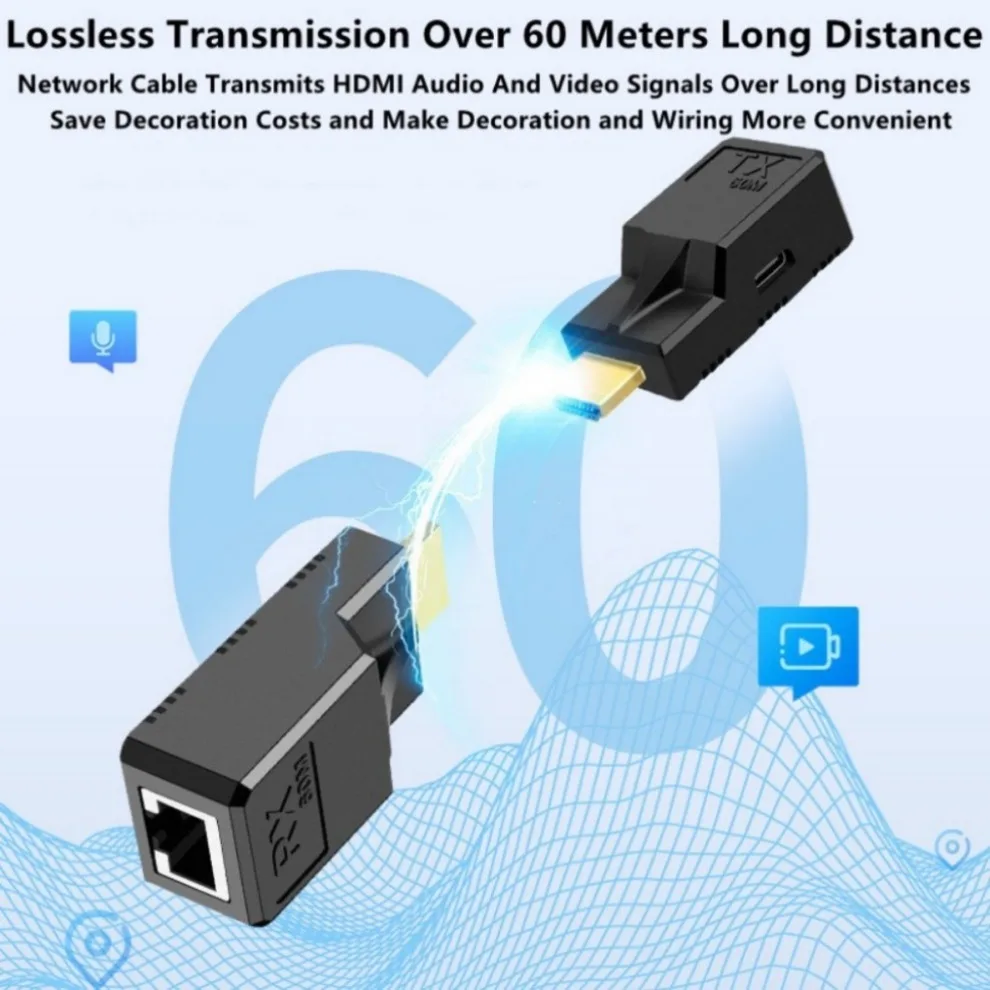Extensor HDMI RJ45 de 60M, extensor de red compatible con HDMI, 1080P, 60Hz, extensor LAN de CAT5e/6 para PS4, apple, TV, PC y portátil - imagen 5