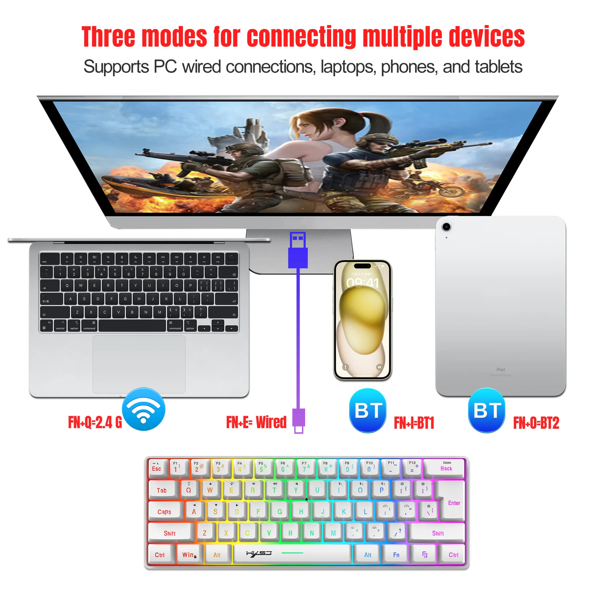 Teclado inalámbrico ratón combo teclado bluetooth + kit de juegos con cable 2,4 teclado gamer para ordenador celular claviers con souris - imagen 4