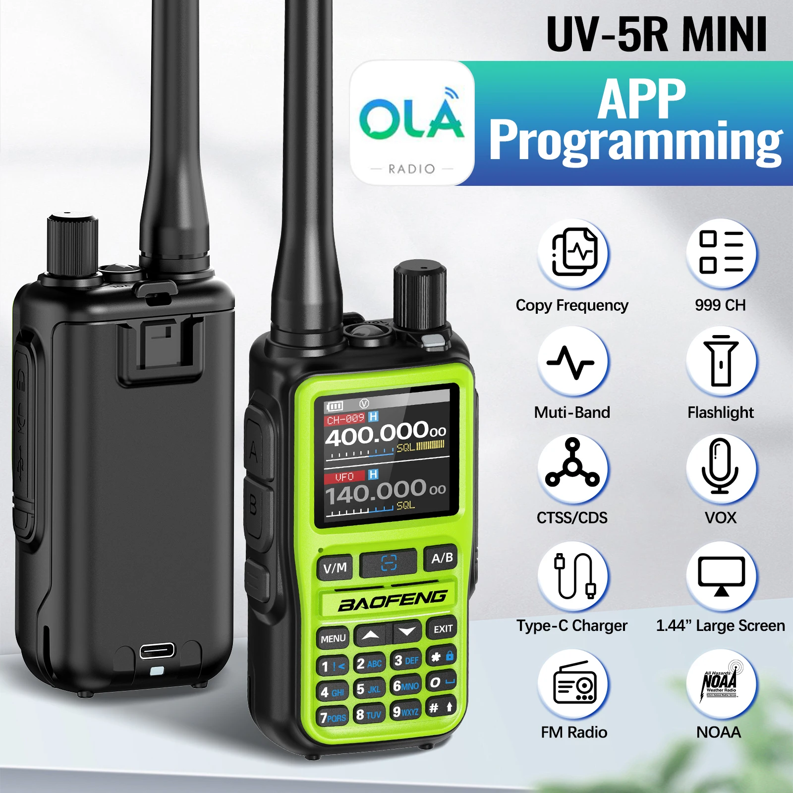 2 uds BAOFENG UV-5R Mini Walkie Talkie banda completa Bluetooth aplicación programación frecuencia de copia inalámbrica NOAA 999CH AM FM Radio bidireccional - imagen 3
