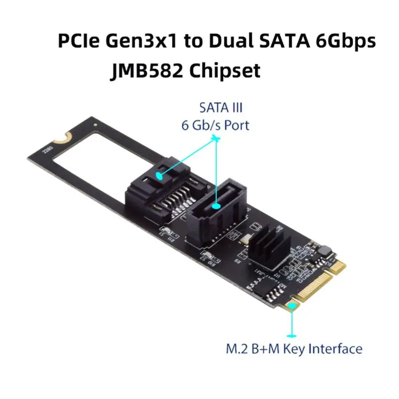 Chenyang-adaptador Vertical NGFF Key B + M PCI Express a SATA 3,0, 6Gbps, puertos duales, convertidor de tarjeta de extensión de disco duro, JMB582 - imagen 3