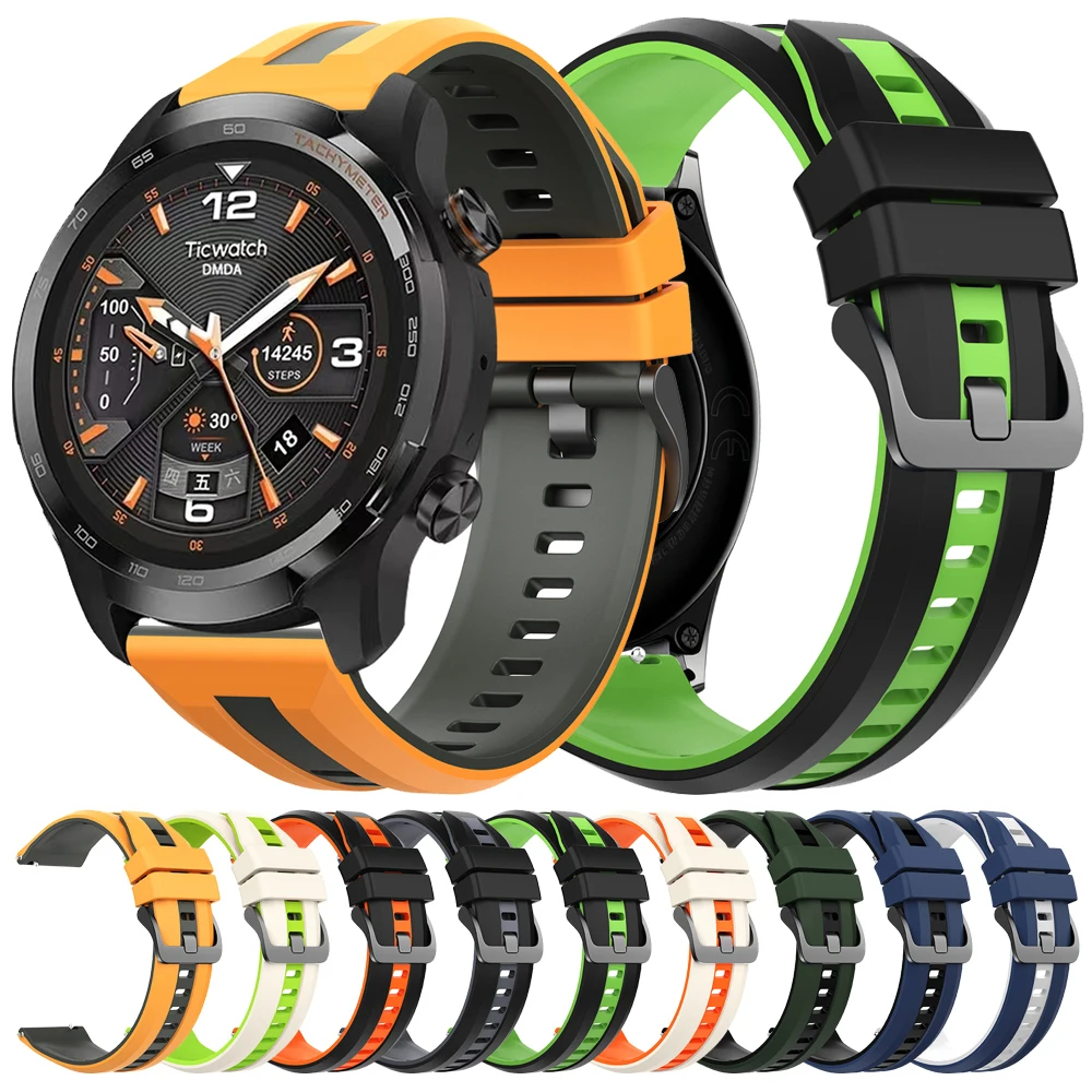 Correa deportiva de silicona de 22mm para TicWatch Pro 3 Ultra GPS LTE E2 S2 Pro X GTW 2021, pulseras para reloj inteligente, Correa para hombres y mujeres