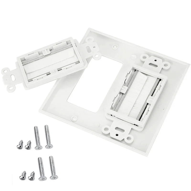 Placa de pared con cepillo, Panel de montaje en pared blanco, placa de pared, Cable de paso a través de Cable de inserción, placa de pared para TV HDMI, sistemas de cine en casa - imagen 4