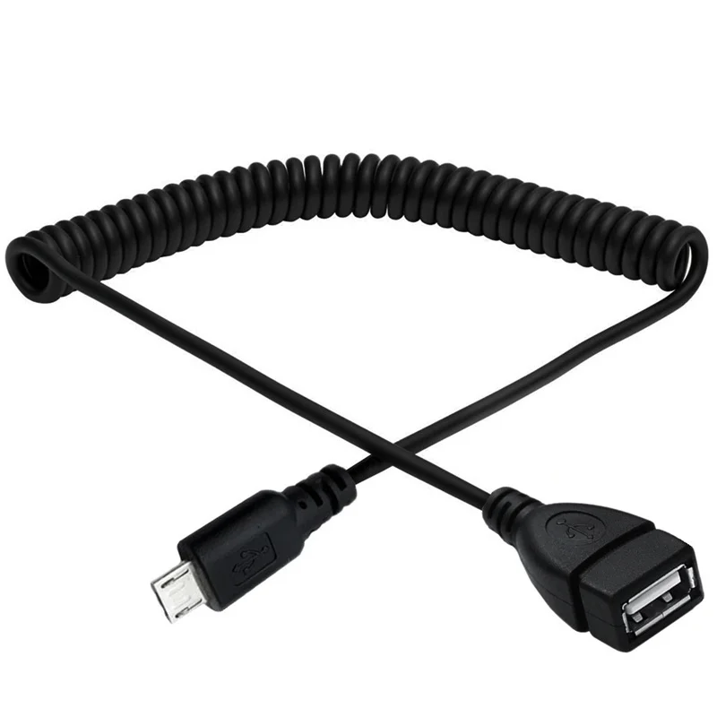 USB 2,0 A hembra en espiral a ángulo izquierdo y derecho 90 grados MICRO USB B 5 pines macho espiral OTG cable adaptador - imagen 2