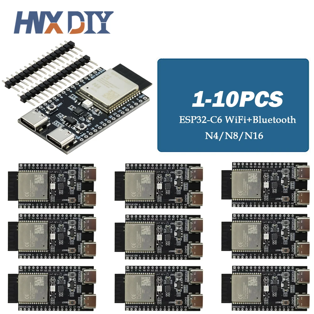 1-10 Uds ESP32-C6 WiFi + Bluetooth Internet de las cosas Placa de desarrollo Dual tipo C ESP 32 placa central ESP32-C6-DevKit C para Arduino