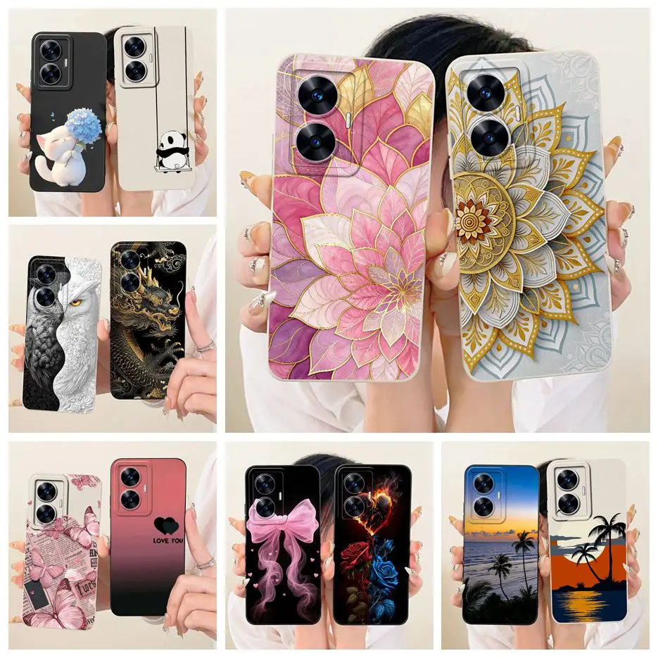 Para Realme C55 funda RMX3710 elegante flores pintado cubierta suave TPU funda de teléfono para Realme Narzo N55 NarzoN55 C 55 RealmeC55 Shell