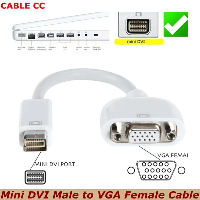 La mejor calidad del adaptador de audio y vídeo madre mini DVI a VGA RGB de 10 cm para Apple Macbook y proyector