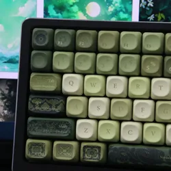 Juego de teclas con tema de patrón verde, teclas PBT MOA Cherry Profile personalizadas originales hechas a mano para accesorios de teclado mecánico DIY