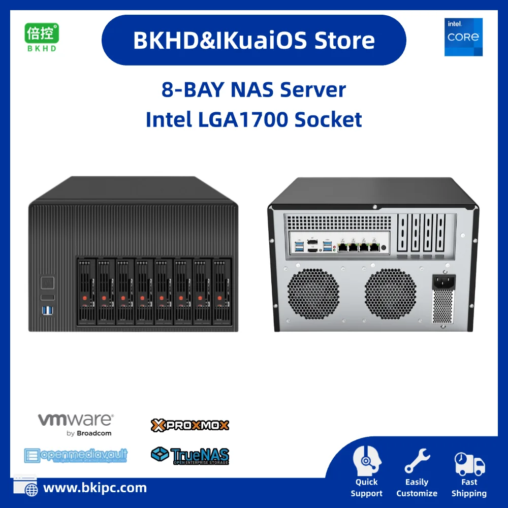 IKuaiOS-Servidor NAS 8 Bay, Intel LGA1700 CPU 4x2,5 GbE, Compatible con TrueNAS Unraid ESXi PVE Docker, Compatible con RAID vPro Q670 MB