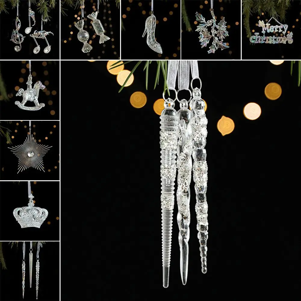 Decoración colgante de Navidad transparente, copo de nieve, caramelo, adorno acrílico para árbol de Navidad, suministros para fiestas de escaparate - imagen 3
