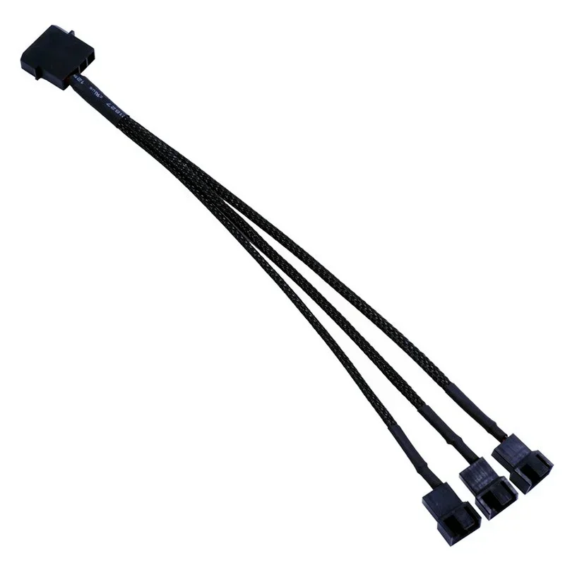 Cable de ventilador PWM de 4 pines de alta calidad, 1 a 3 vías, conector de Cable de extensión de 26,5 cm de longitud, funda negra, 1 Uds. Divisor - imagen 2