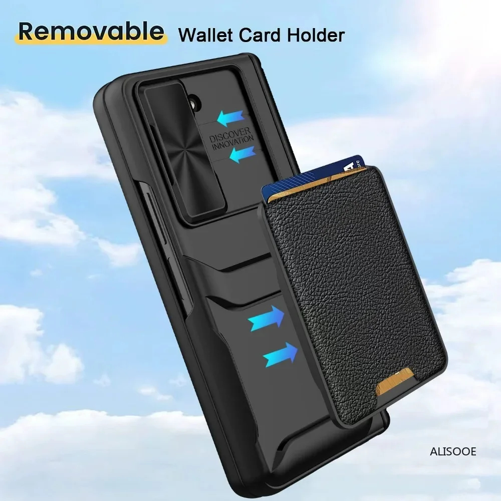 Funda con bisagra deslizante para cámara Samsung Galaxy Z Fold 6 Fold6 5 4, carcasa extraíble, billetera con ranura para tarjeta, pantalla frontal, cubierta de vidrio para teléfono - imagen 4