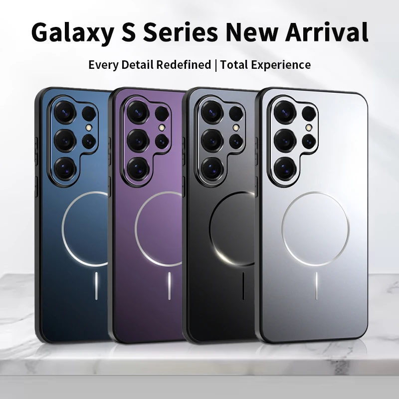 Funda magnética de carga inalámbrica de vidrio y Metal mate para Samsung Galaxy S25 S24 Ultra S23 Plus, cubierta dura a prueba de golpes para PC