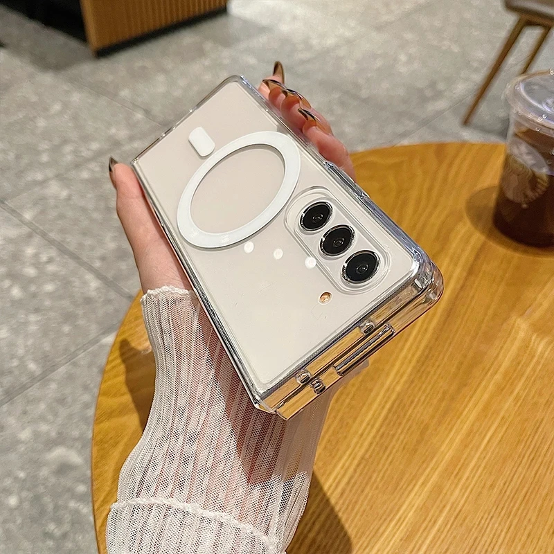 Para Magsafe funda de teléfono acrílica transparente con carga inalámbrica para Samsung Z Fold 6 5 4 3 5G funda protectora de armadura a prueba de golpes