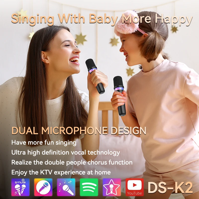 Micrófono inalámbrico dinámico para Karaoke, Sistema mezclador DSP con Bluetooth 5,3, luz RGB colorida, amplificador auxiliar de 3,5mm - imagen 4