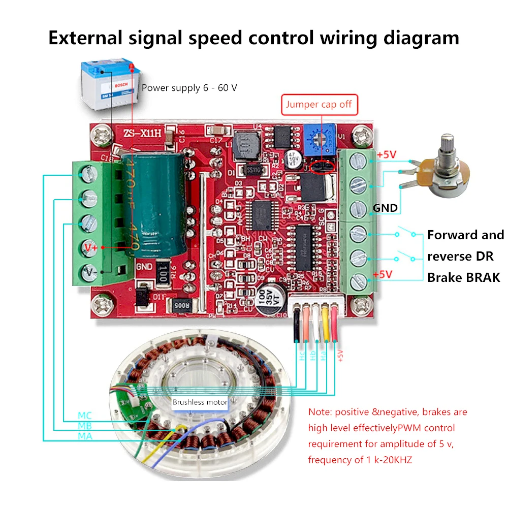 Controlador de Motor sin escobillas, placa controladora de 12V, 24V, 48V, BLDC trifásico, PWM, CC 6-60V, 400W - imagen 3