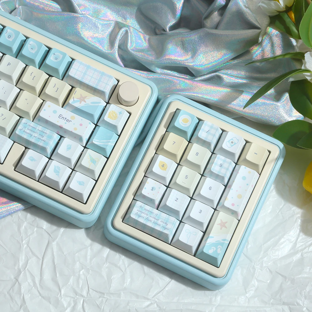 Keycap Limón Tema de Verano Cereza Moa Altura Pbt Sublimación Térmica Leche Azul Amarillo Linda Chica Redonda Keycap 123 Teclas - imagen 2